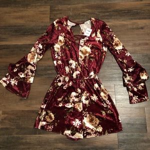Maroon Velvet Floral Romper